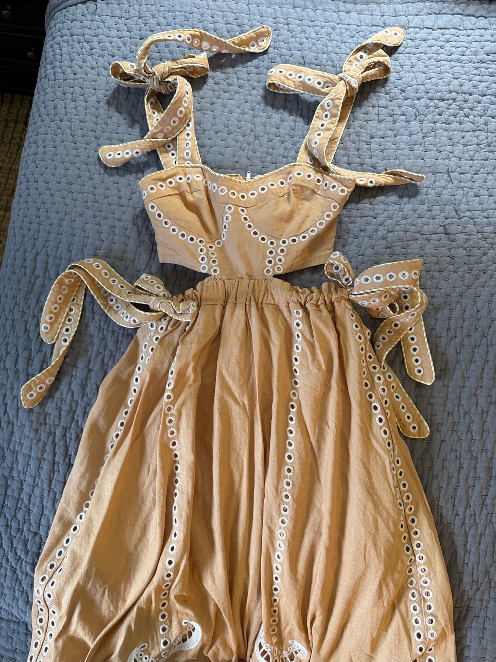 Farm Rio Eyelet Pattern Midi Dress